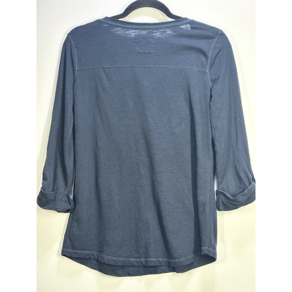 Hollister Y2K V Neck Henley Shirt Navy Blue 3/4 Sleeve Elena Gilbert Bella Swan - Picture 3 of 6
